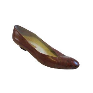 Almalfi Cognac Brown Patent Croc Toe Tip Pumps